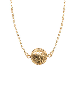 Gold coin necklace made in Greece with Greek goddess Athena