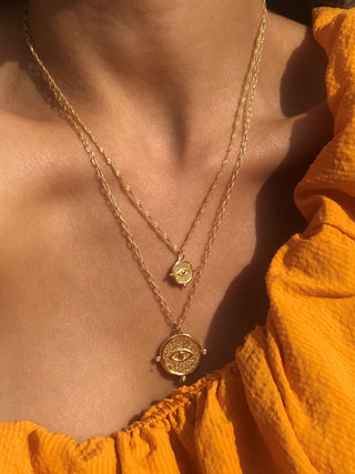 Small Round Evil Eye Necklace on Singapore Chain (Gold or Silver)