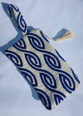 Woven Wristlet Bag - Dark Blue Wave Design (Small Size)