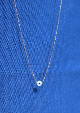 Gold-plated silver chain evil eye necklace made in Greece. Greek jewelry at Aegean Essence. Mati necklace.