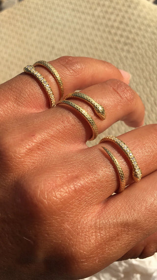 Gold-plated python ring adjustable size, open size ring made in Greece by Zenais Hellas Greek Designer Jewelry brand at Aegean Essence. Snake ring, serpent ring