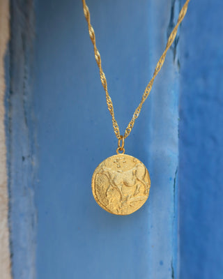 Ancient Greek goddess Artemis and stag coin necklace handmade in Greece, gold-plated necklace. Greek mythology jewelry, ancient greek history coin jewelry