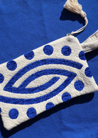 Woven Wristlet Bag - Dark Blue Abstract Eye Design (Small Size)