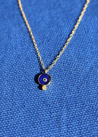 navy blue round glass evil eye zircon stone necklace handmade in greece, greek jewelry, evil eye jewelry, handcrafted