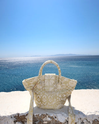 Metallic Gold Convertible Satchel Bag with Detachable Crossbody Strap