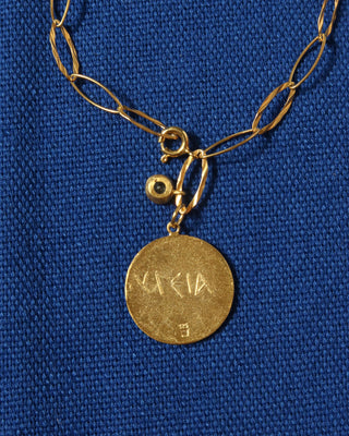 Hygeia Ancient Greek goddess of health coin bracelet, 18k gold plated sterling silver oval link bracelet with white zircon stone and greek mythology coin pendant made in Greece