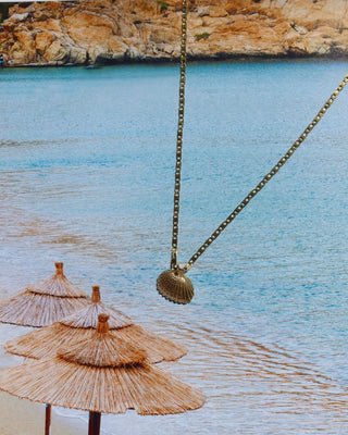 Gold-plated shell pendant necklace made in greece. Seashell necklace Greek jewelry