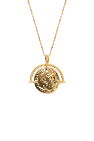Gold-filled double-sided antiquity coin necklace depicting the head of Hercules