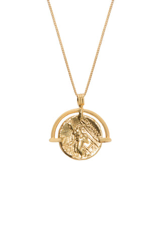 Gold-filled double-sided antiquity coin necklace depicting Zeus holding his eagle  