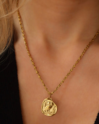 Athena's Owl Coin Necklace with Infinity Chain - Gold Tone