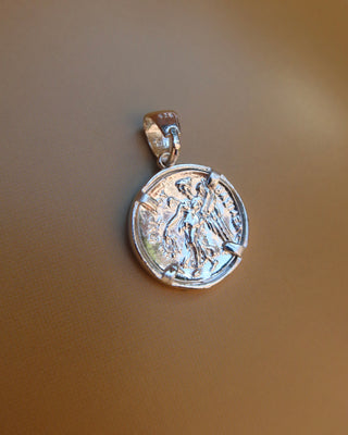 Sterling silver 925 coin pendant with winged Nike, ancient Greek goddess of victory, made in Greece. Greek coin jewelry