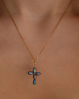 Black Freshwater Pearl Cross Necklace
