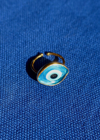 Glass Evil Eye Ring (Adjustable)