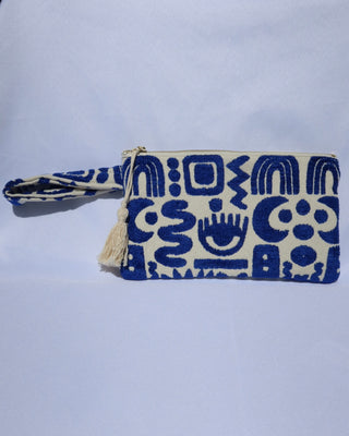 Woven Wristlet Bag - Blue Symbols (Small Size)
