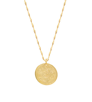 Gold-plated coin necklace with ancient design and  twisted Singapore chain by Zenais at Aegean Essence