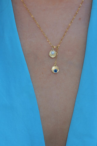 Gold-plated silver 925 necklace with a small evil eye and pearl - jewelry made in Greece