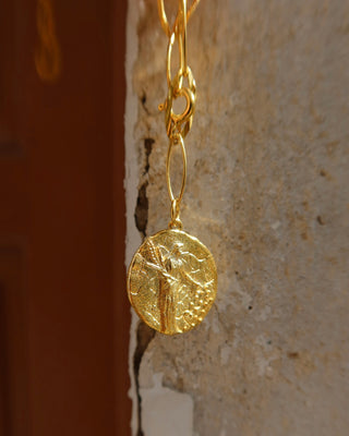 Ancient Greek goddess Demeter coin necklace made in Greece. Gold-plated sterling silver 925 handmade Greek mythology necklace