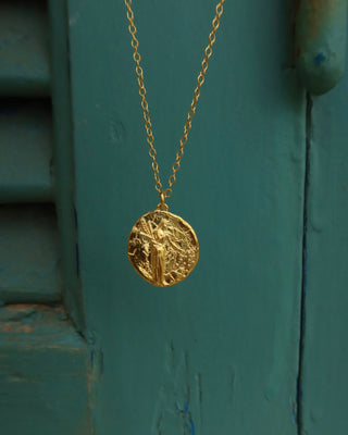 Ancient Greek goddess Demeter coin necklace made in greece, gold-plated sterling silver 925 greek mythology jewelry