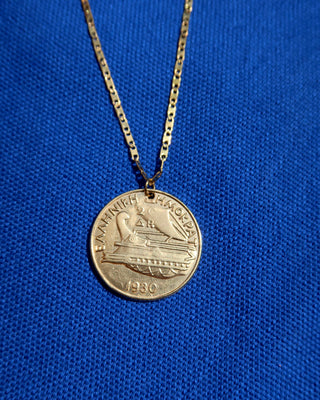 Greek drachma 1930 coin pendant necklace. Gold-plated drachma replica coin necklace handmade in Athens, Greece. Greek jewelry 