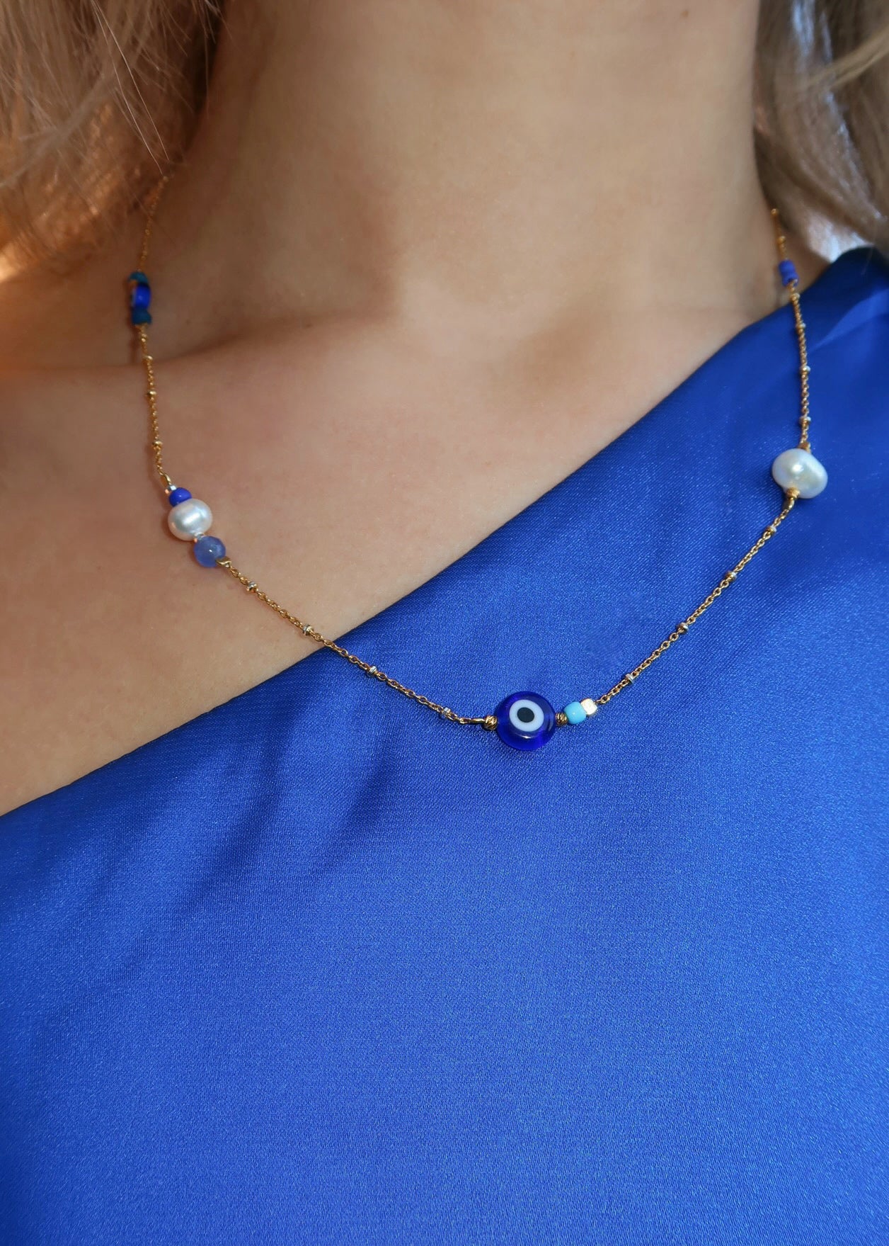 Freshwater Pearl and Iced Evil Eye Necklace – Cernucci