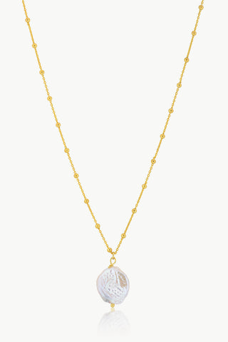 baroque pearl pendant necklace on a gold-plated sterling silver chain made in Greece. Greek designer jewelry brand, Greek jewelry, handmade necklace