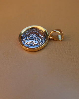 18k gold-plated sterling silver ancient Greek coin replica pendant of Heracles / Hercules wearing a lion skin with bale made in Greece