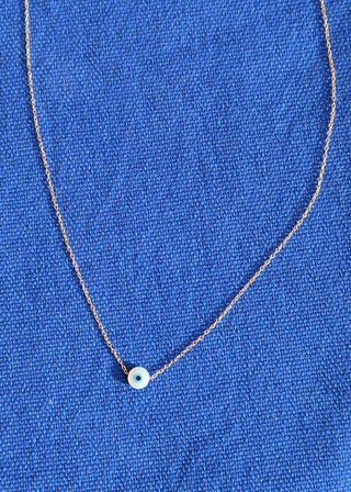 Gold-plated silver chain evil eye necklace made in Greece. Greek jewelry at Aegean Essence. Mati necklace.