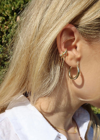 Gold and silver ear cuff with chain details made in Greece. Greek jewelry earrings at Aegean Essence