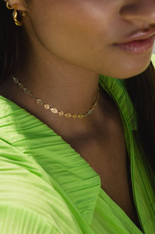 Gold choker necklace made in Greece, short necklace with open design handmade in Greece, Greek jewelry, Greek designer brand