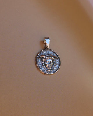 Oxidized silver Medusa pendant made in Greece; Greek mythology jewelry