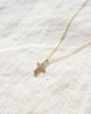 14k gold-plated sterling silver 925 chain necklace with a cubic zirconia cross pendant made in Greece. Greek cross necklace