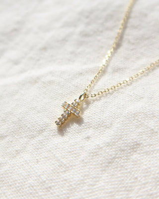 14k gold-plated sterling silver 925 chain necklace with a cubic zirconia cross pendant made in Greece. Greek cross necklace