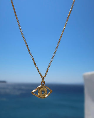 Gold-plated sterling silver 925 evil eye pendant necklace based on Homer's Odyssey - Odysseus Mini Eye Necklace by Fani Fine made in Greece. Greek jewelry