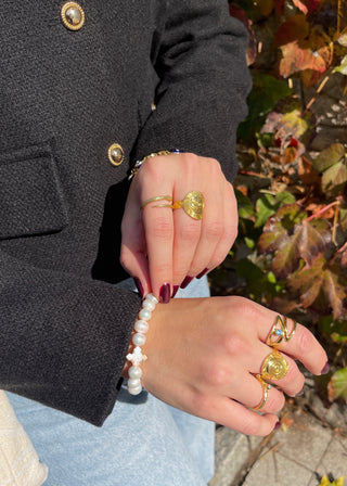 Gold-plated sterling silver 925 adjustable ring made in Greece with a Greek key meander and spiral design. Adjustable spiral ring with open back to fit any ring size. Greek jewelry with symbolic mythology meaning fashion accessories 