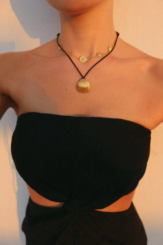 Aegean Essence Black Silky Cord Shell Necklace - jewelry made in Greece Zenais