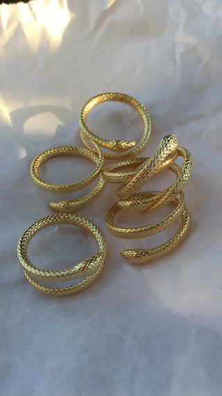 Gold-plated python ring adjustable size, open size ring made in Greece by Zenais Hellas Greek Designer Jewelry brand at Aegean Essence. Snake ring, serpent ring