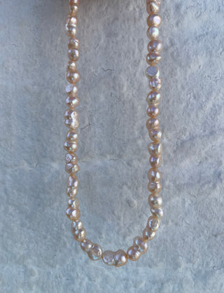 Pink freshwater pearl necklace made in Greece at Aegean Essence by Zenais Greek jewelry brand