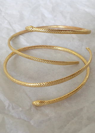 24k gold-plated python cuff bracelet at Aegean Essence by Greek designer jewelry brand Zenais. Snake bracelet, serpent bracelet, adjustable size bracelet made in Greece