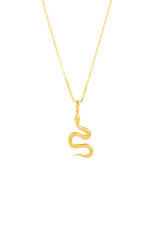 24k gold-plated python charm necklace on a gold chain by Greek designer jewelry brand Zenais, snake necklace made in Greece