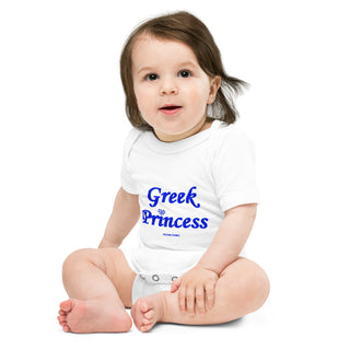 Baby one piece that says "Greek Princess" on the front