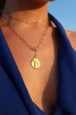Ancient Greek goddess Demeter coin necklace made in Greece. Gold-plated sterling silver 925 handmade Greek mythology necklace