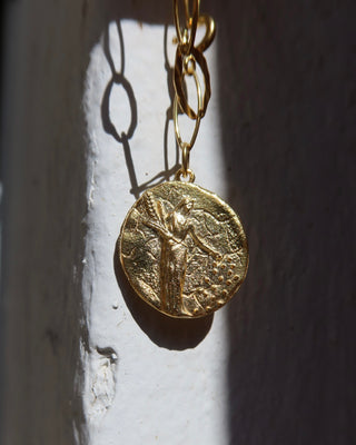 Ancient Greek goddess Demeter coin necklace made in Greece. Gold-plated sterling silver 925 handmade Greek mythology necklace