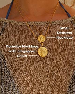 Ancient Greek goddess Demeter coin pendant necklace, Greek mythology jewelry made in Greece gold-plated sterling silver 925 with a twisted Singapore chain
