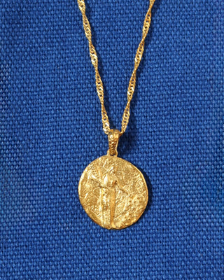 Ancient Greek goddess Demeter coin pendant necklace, Greek mythology jewelry made in Greece gold-plated sterling silver 925 with a twisted Singapore chain