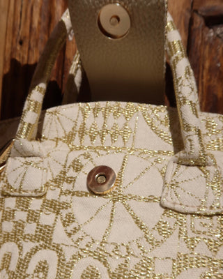 Metallic Gold Convertible Satchel Bag with Detachable Crossbody Strap