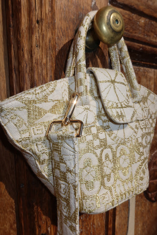 Metallic Gold Convertible Satchel Bag with Detachable Crossbody Strap