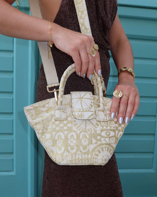 Metallic Gold Convertible Satchel Bag with Detachable Crossbody Strap