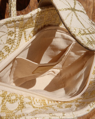 Metallic Gold Convertible Satchel Bag with Detachable Crossbody Strap