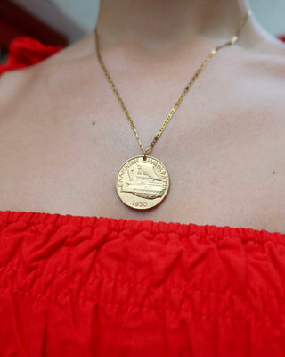 Greek drachma coin pendant necklace. Gold-plated drachma replica coin necklace handmade in Athens, Greece. Greek jewelry 