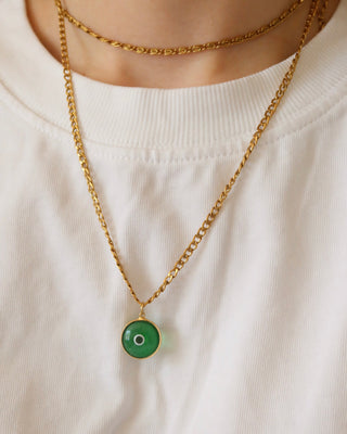 Glass Evil Eye Chain Necklace - Green